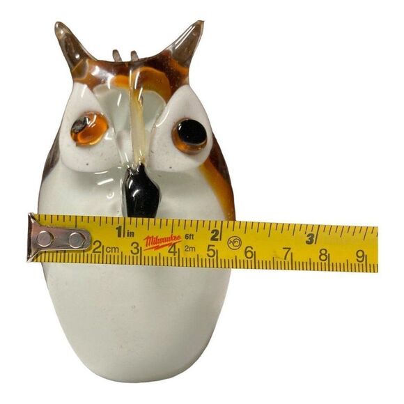 Vintage Brown & White Blown Glass Wide Eye Owl Paperweight Figurine 5 x2.5” MCM - Picture 8 of 8